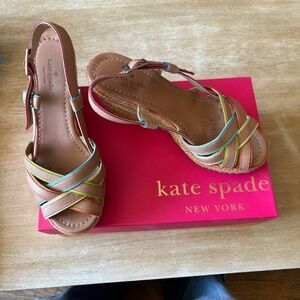 Kate Spade Espadrille Sling back Wedge in rainbow SZ 6 1/2